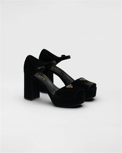 prada velvet platform sandals black
